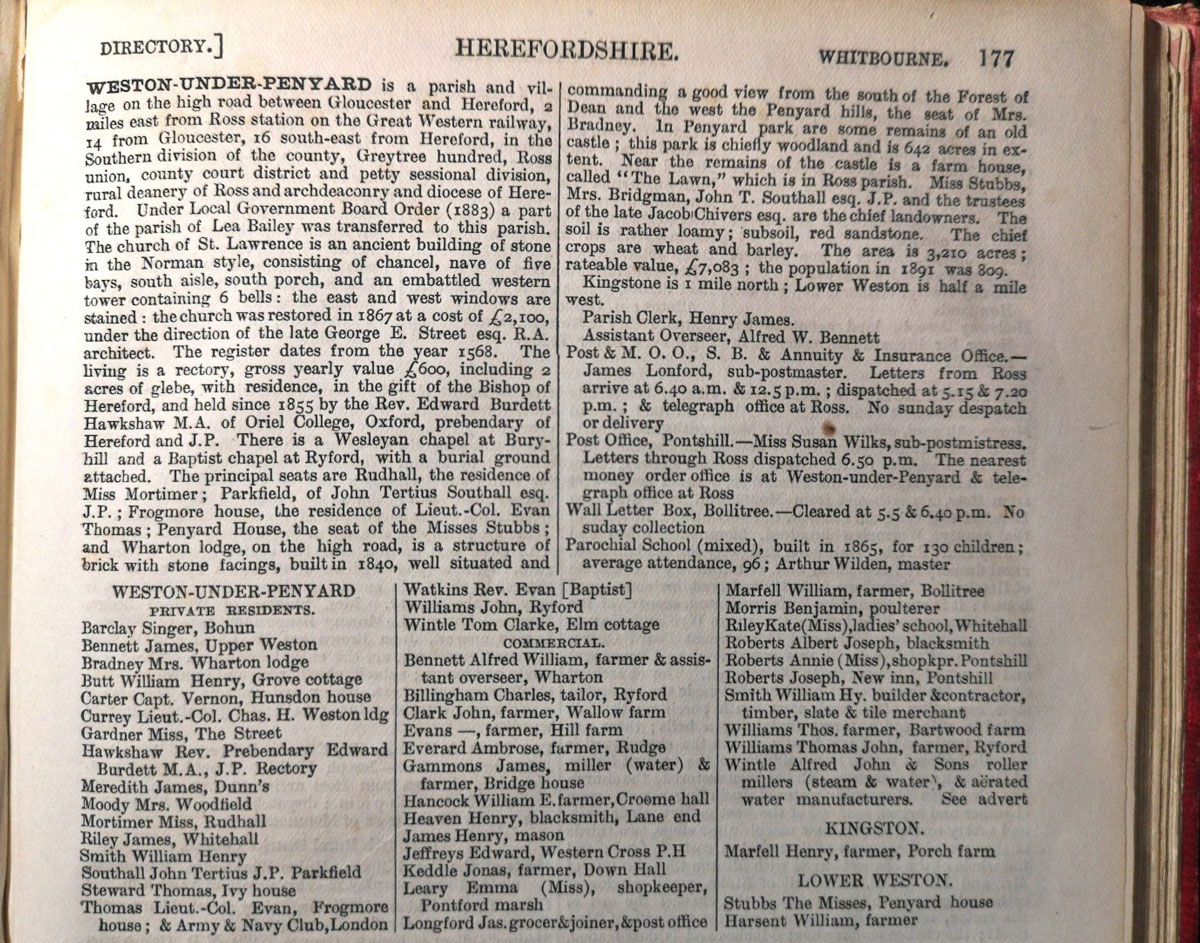 Weston Directory entry in 1895
